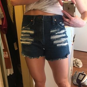 Destroyed High Waisted Wrangler Jean Shorts